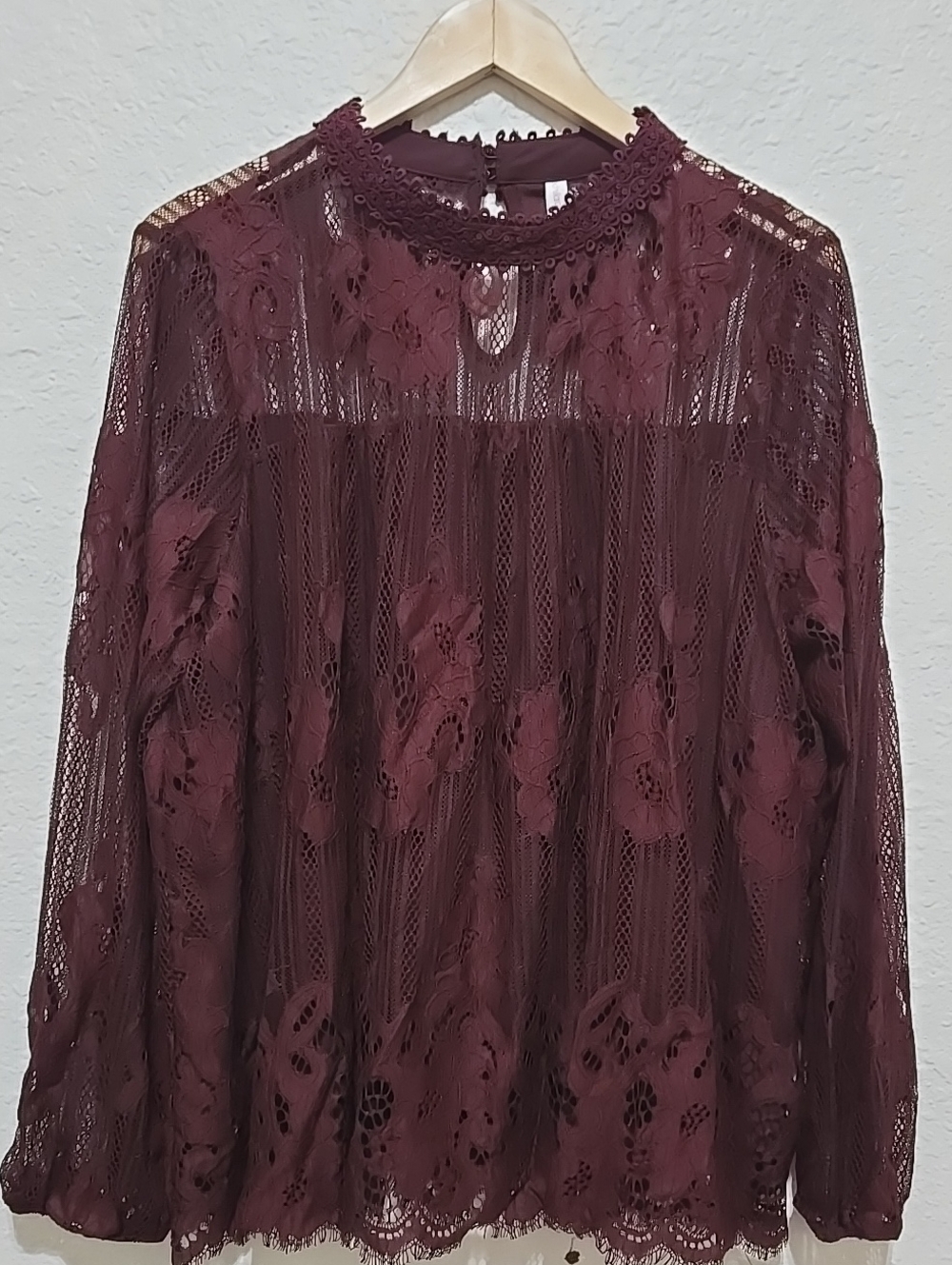 Xhilaration Burgundy Floral Lace High-Neck Blouse